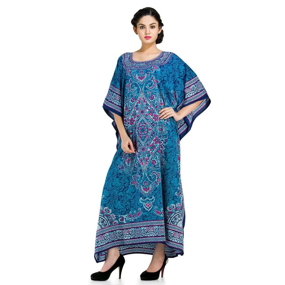 Gypsie Blu Plus Size Floral Print Kaftan Beach Cover-Up Maxi Dresses for Women - Picture 3 of 7